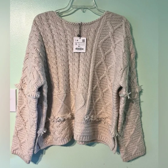 Zara Ivory Pullover Sweater Woven Textures. NWT! S. - Picture 1 of 15